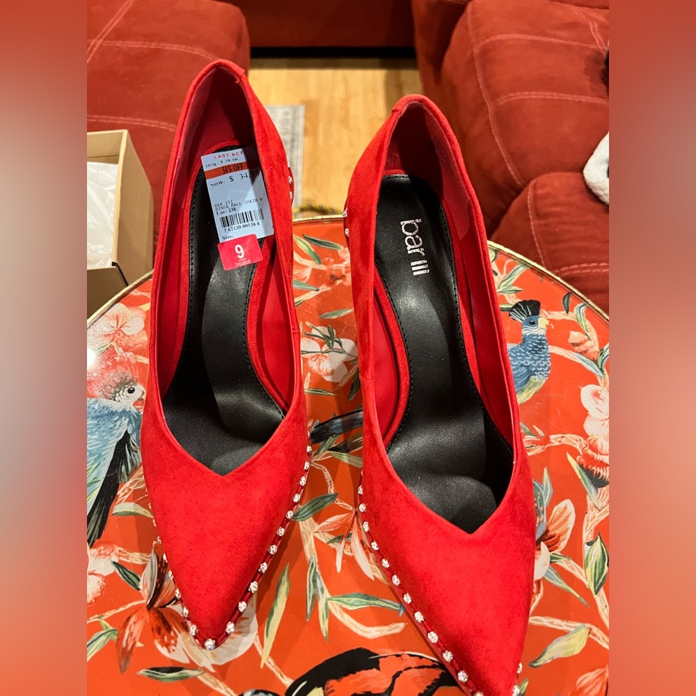 Bar III Red suede with rhinestones high heel size 9